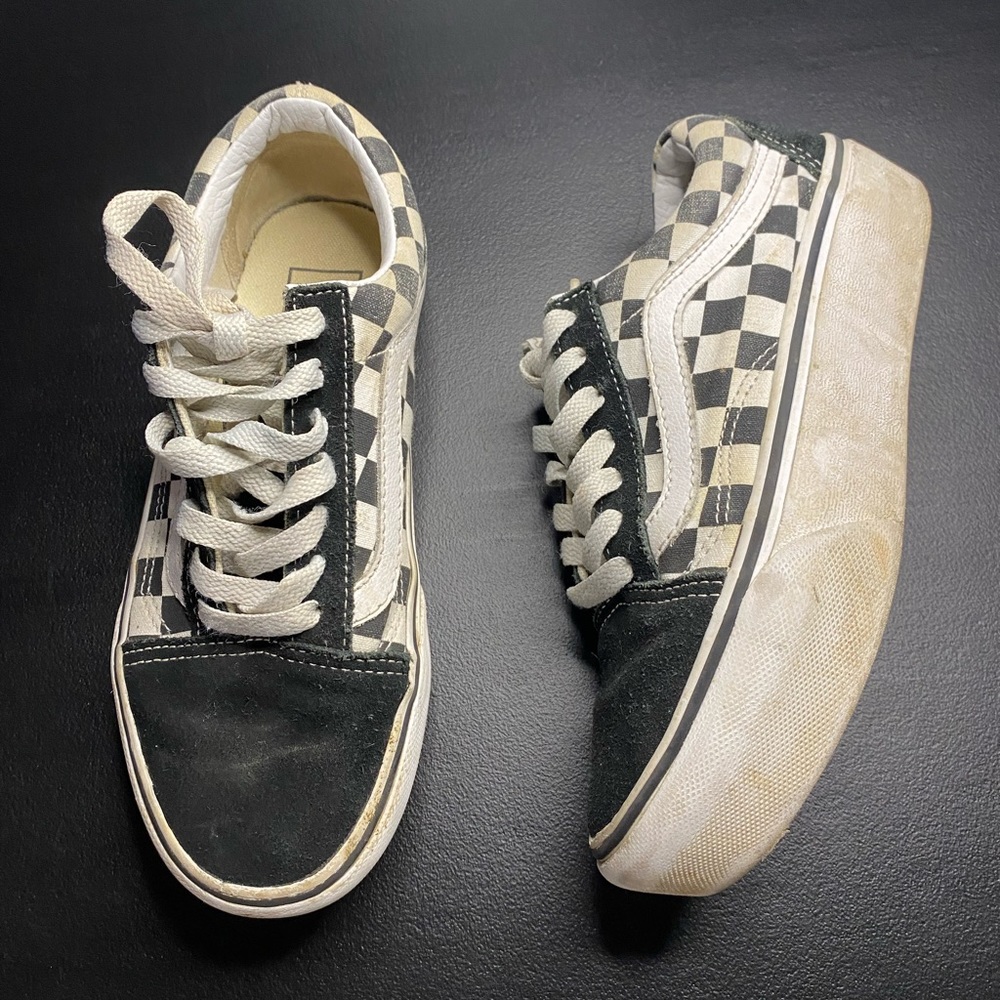 Black and white Checkered Platform Vans